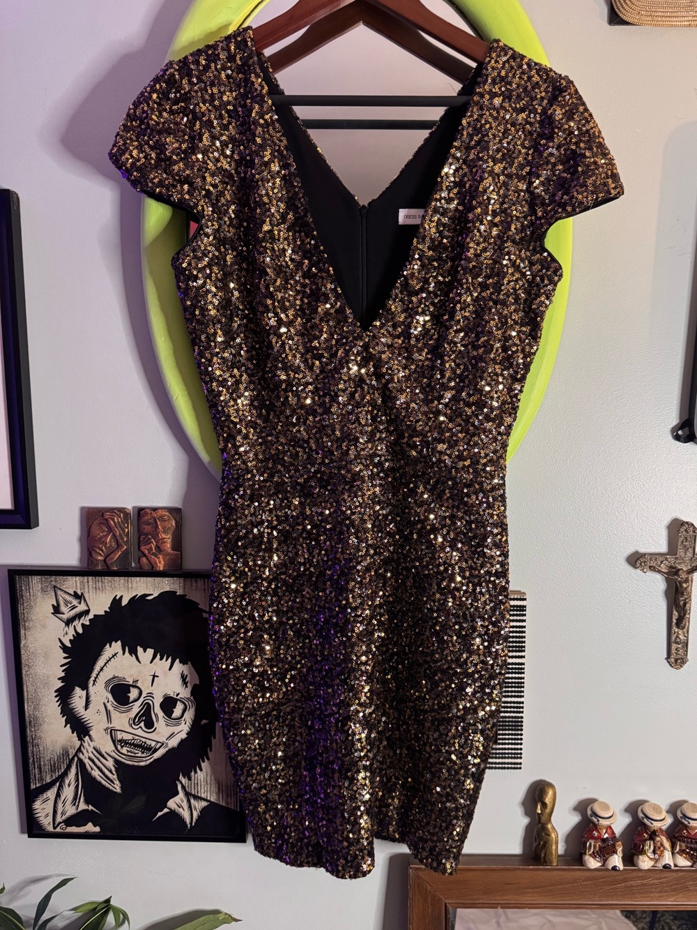 Dress the Population Gold Sequin V-Neck Mini Dress